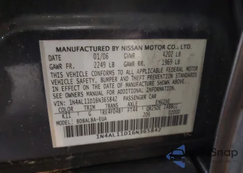 2006 Nissan Altima 2.5 S from USA, damaged, VIN 1N4AL11D16N365842